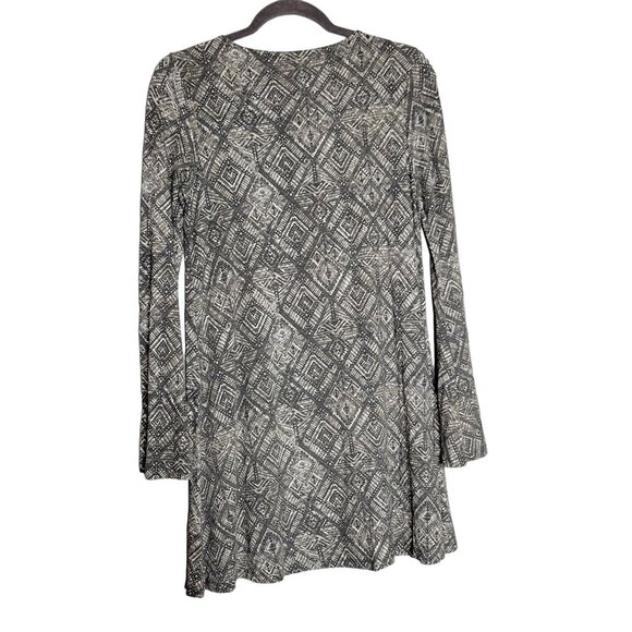 Others Follow Womens S Boho Tunic Dress Black White Geometric Print Long Bell Sl - Picture 2 of 7